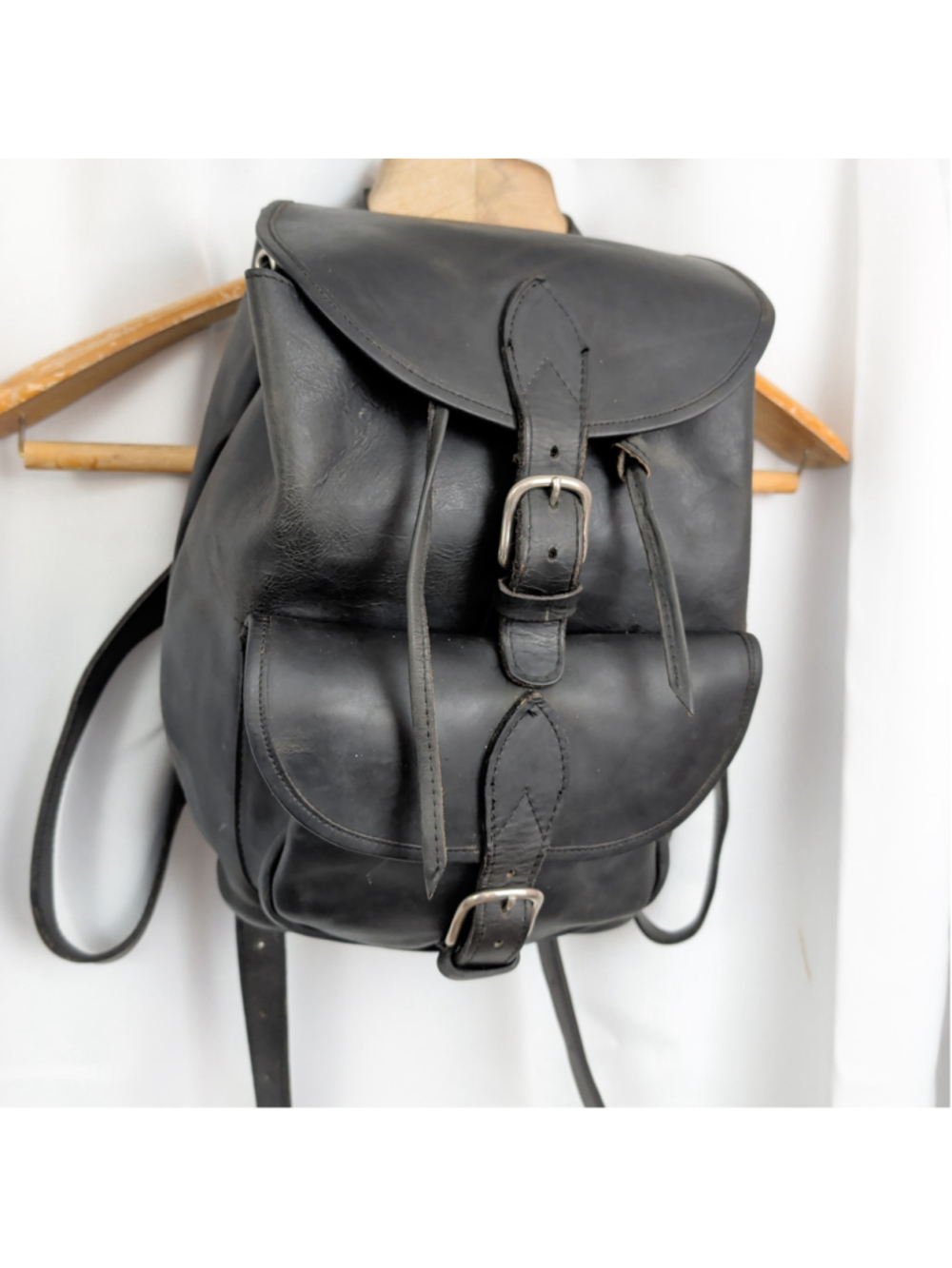 Vintage Heavy Leather Biker Saddlebag Style Backpack